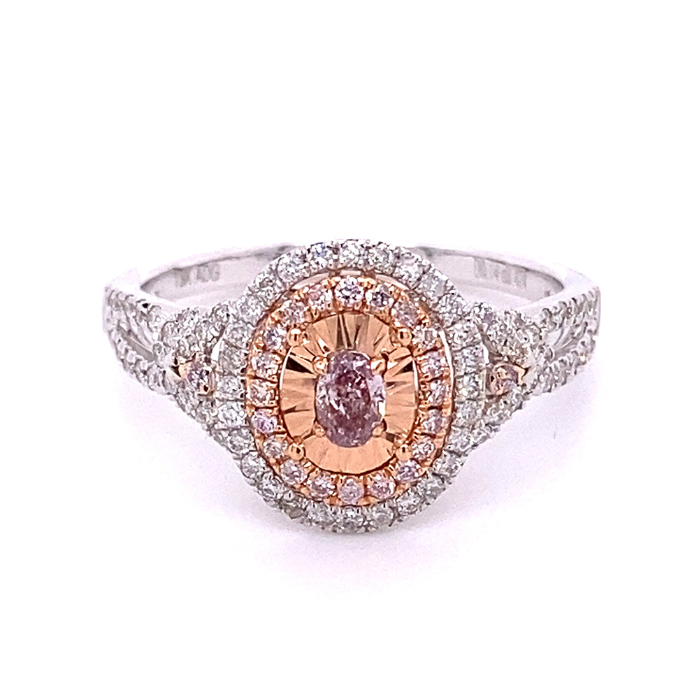 Natural Pinkish Brown Diamond Ring in 18K Two Tone Gold