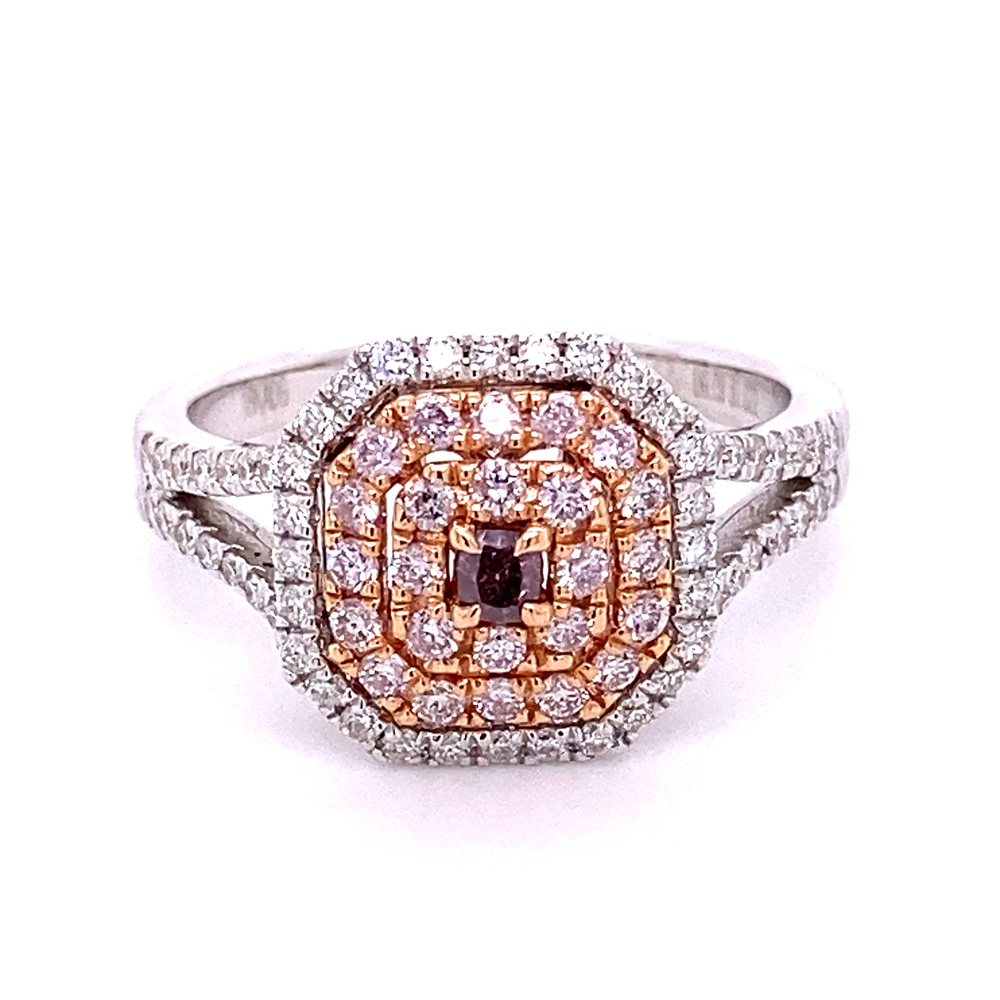 Natural Brown-Pink Diamond Ring in 18K Two Tone Gold