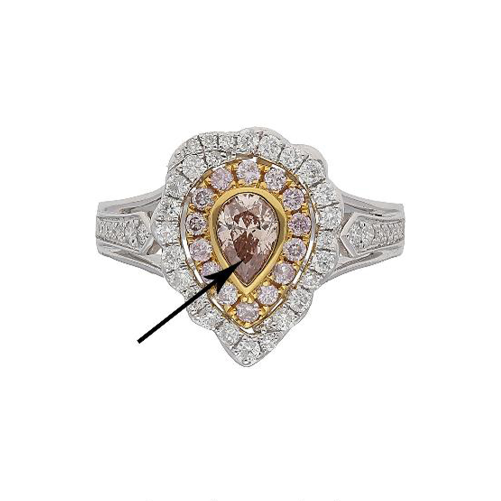 Natural Pinkish Brown Diamond Ring in 18K Two Tone Gold