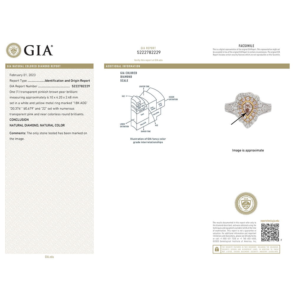 Natural Pinkish Brown Diamond Ring in 18K Two Tone Gold