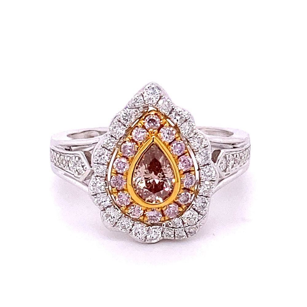 Natural Pinkish Brown Diamond Ring in 18K Two Tone Gold