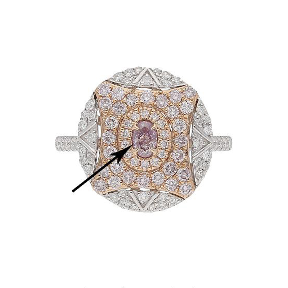 Natural Purplish Pink Diamond Ring in 18K Two Tone Gold