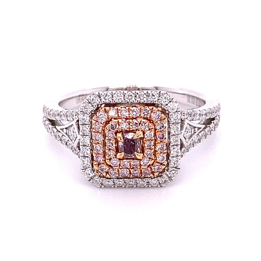 Natural Pink-Brown Diamond Ring in 18K Two Tone Gold