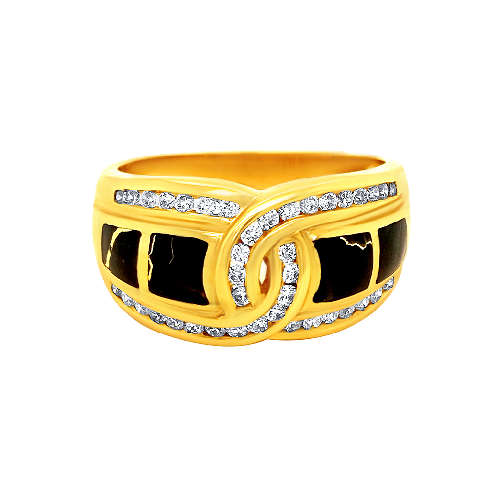 Black Glacier Gold Ladies Ring in 14K Yellow Gold