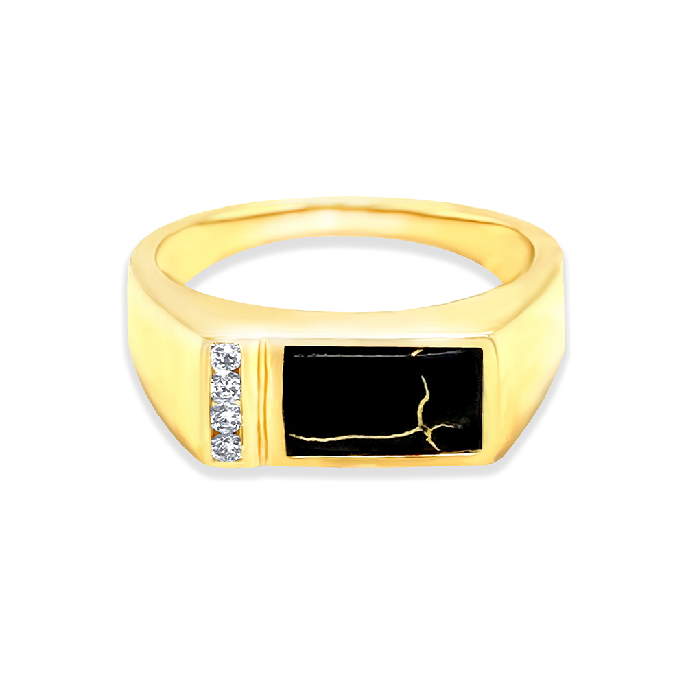 Black Glacier Gold Mens Ring in 14K Yellow Gold