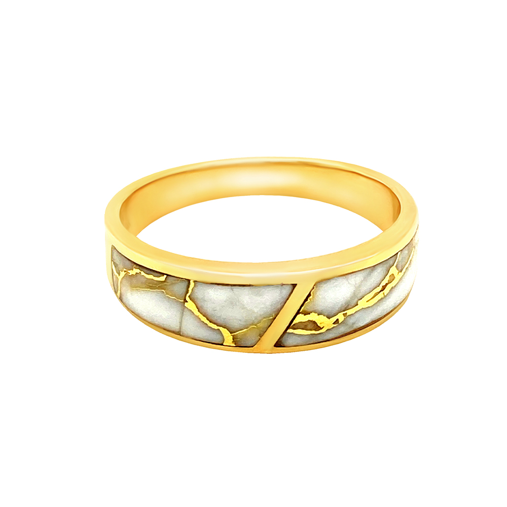 White Glacier Gold Mens Ring in 14K Yellow Gold