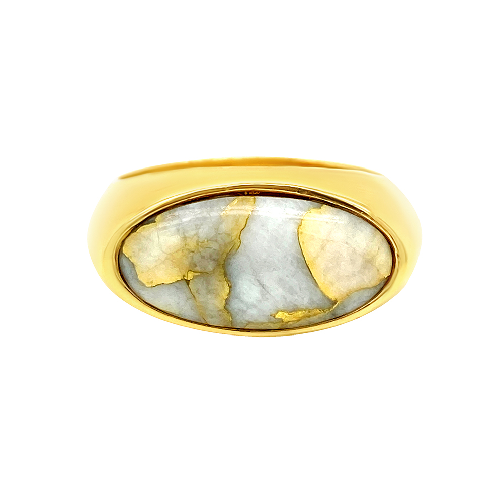 White Glacier Gold Ladies Ring in 14K Yellow Gold