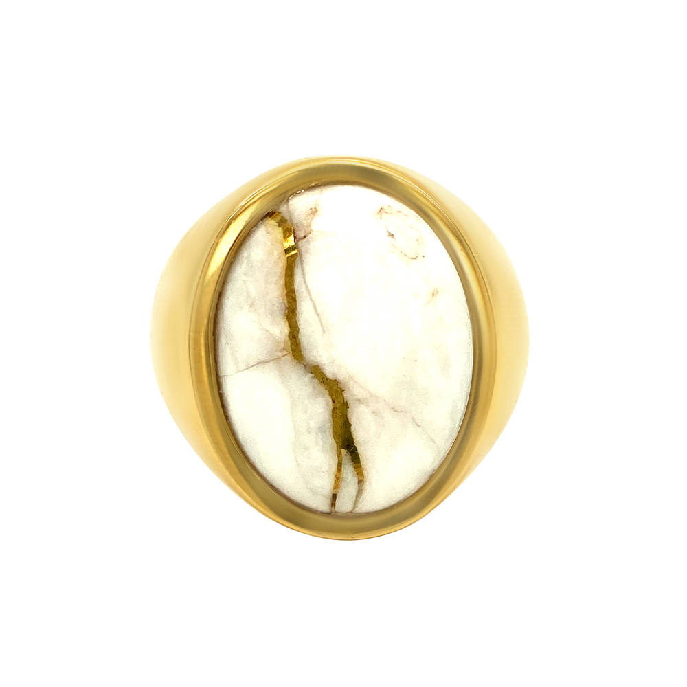 White Glacier Gold Mens Ring in 14K Yellow Gold