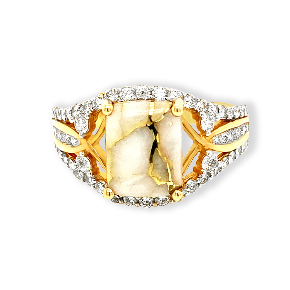 White Glacier Gold Ladies Ring in 14K Yellow Gold