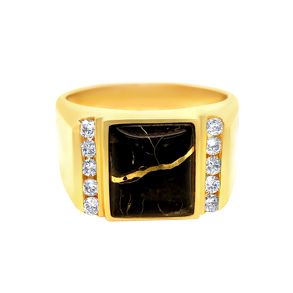 Black Glacier Gold Mens Ring in 14K Yellow Gold