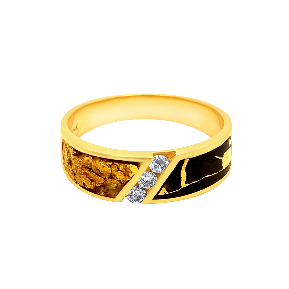 Black Glacier Gold & Gold Nugget Mens Ring in 14K Yellow Gold