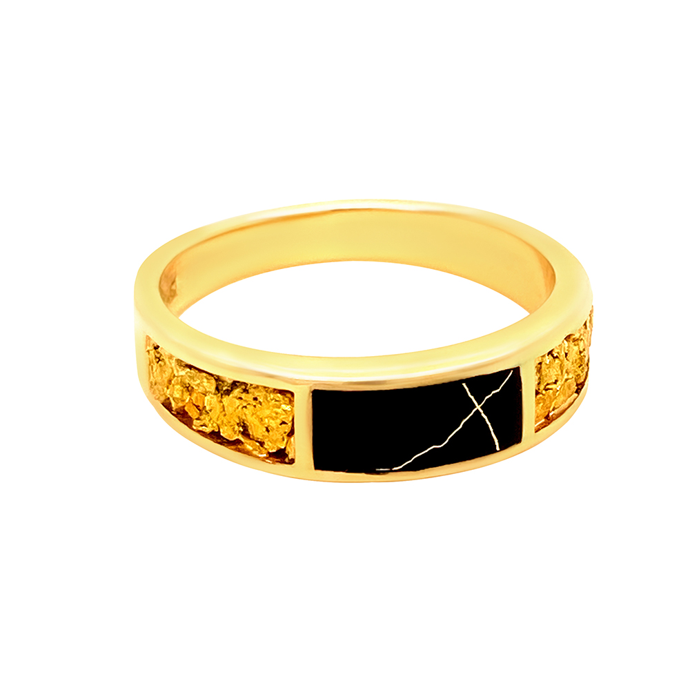 Black Glacier Gold & Gold Nugget Ladies Ring in 14K Yellow Gold