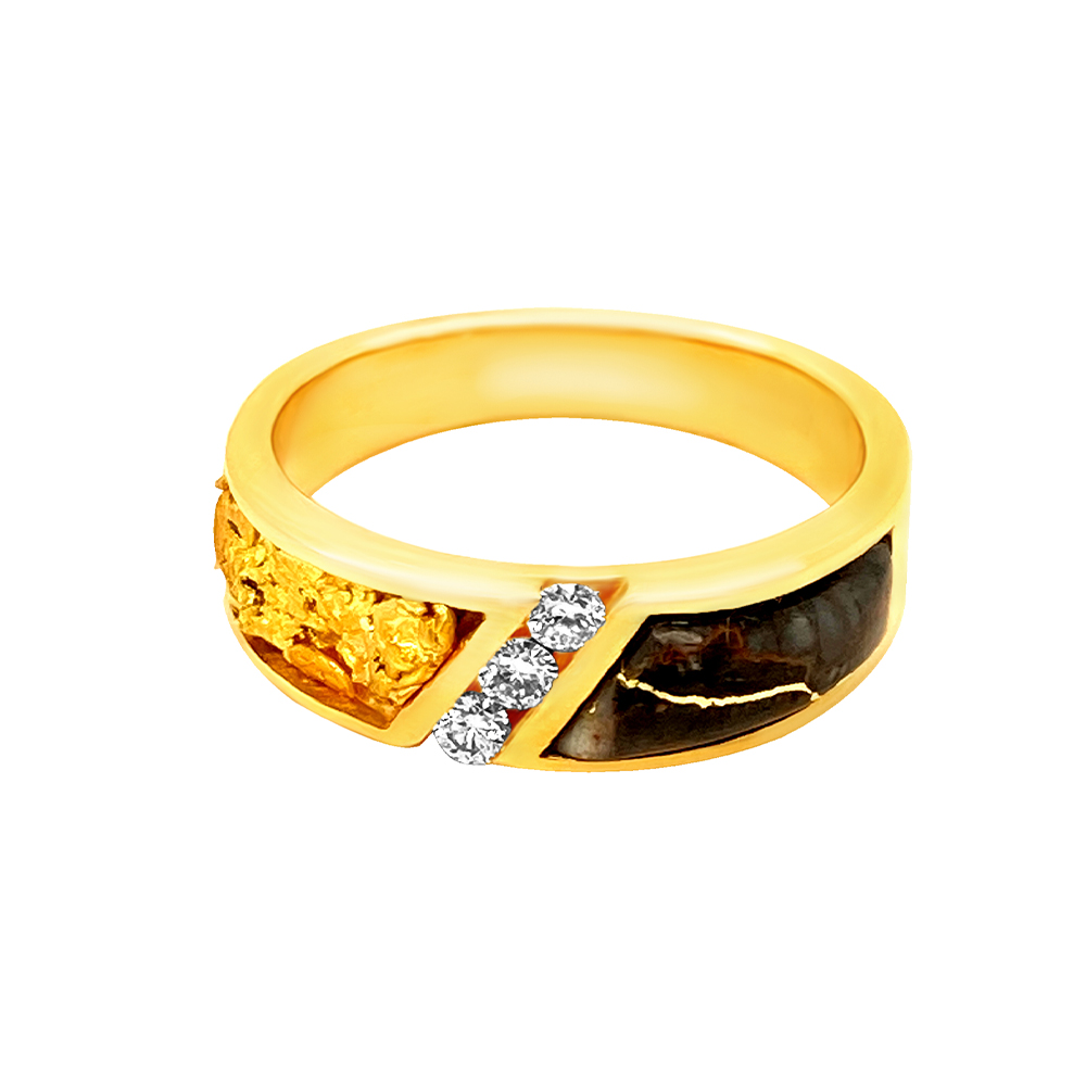 Black Glacier Gold & Gold Nugget Ladies Ring in 14K Yellow Gold