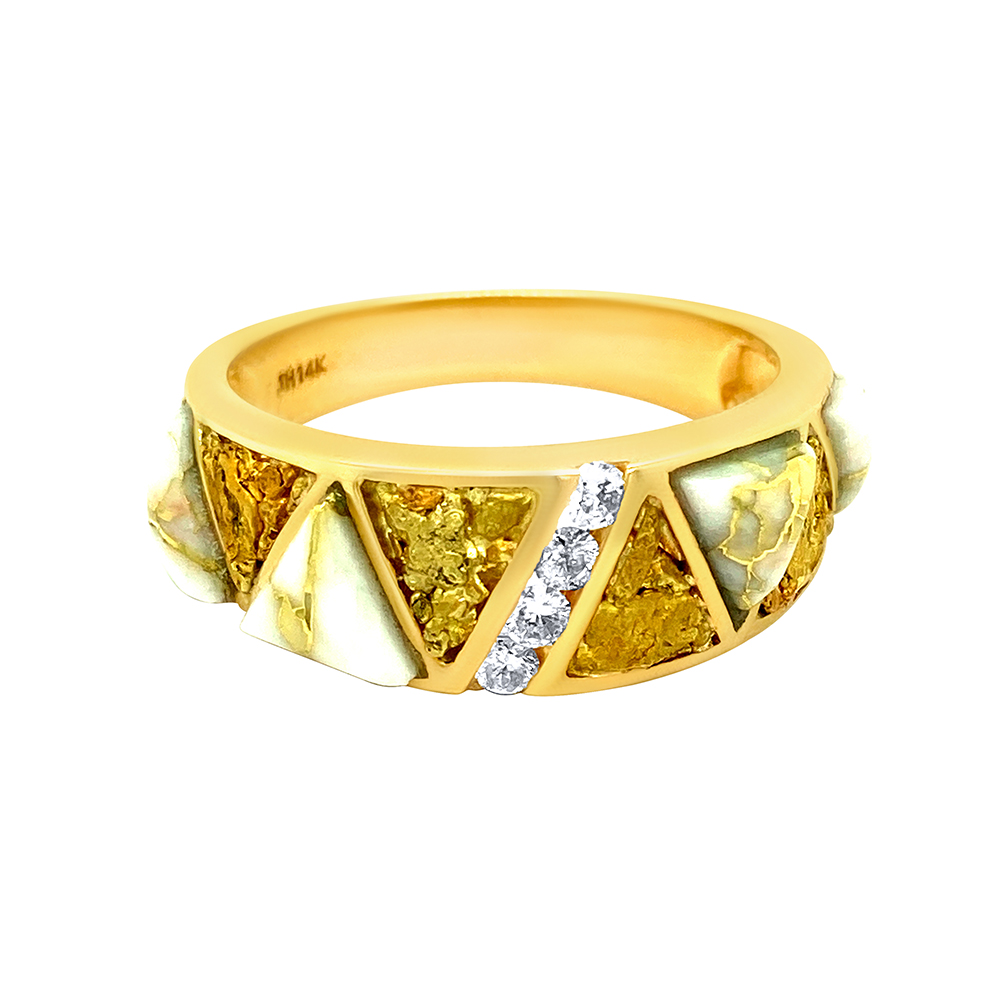 White Glacier Gold & Gold Nugget Mens Ring in 14K Yellow Gold