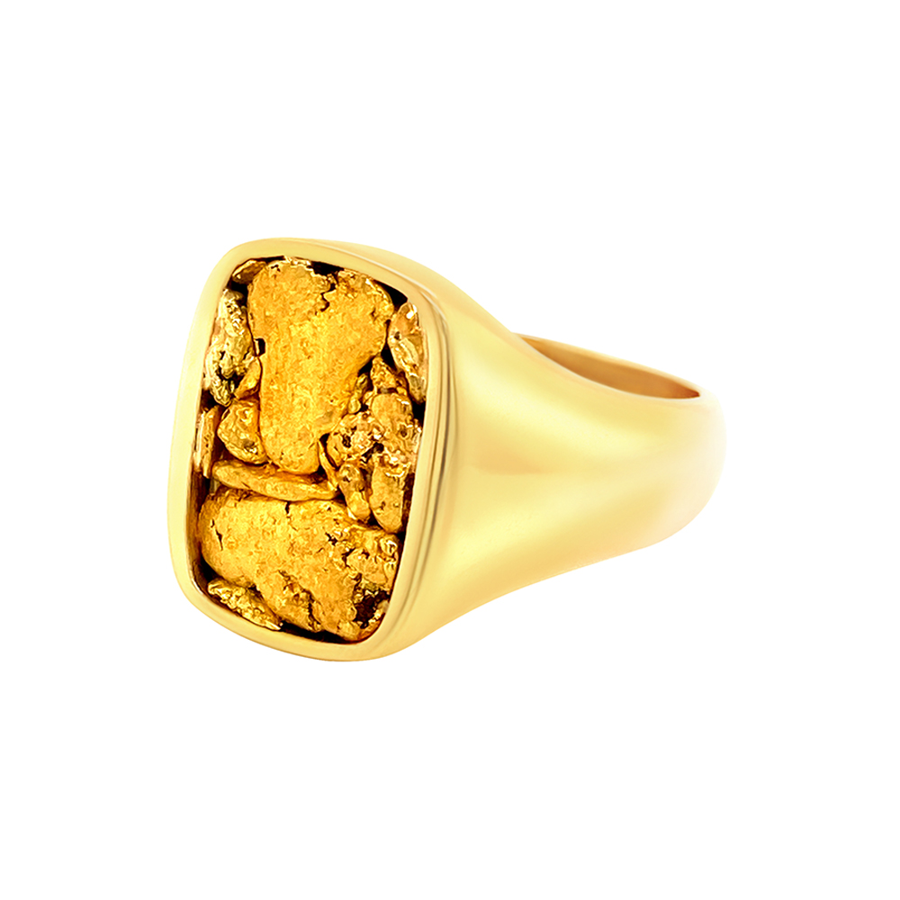 Gold Nugget Mens Ring in 14K Yellow Gold