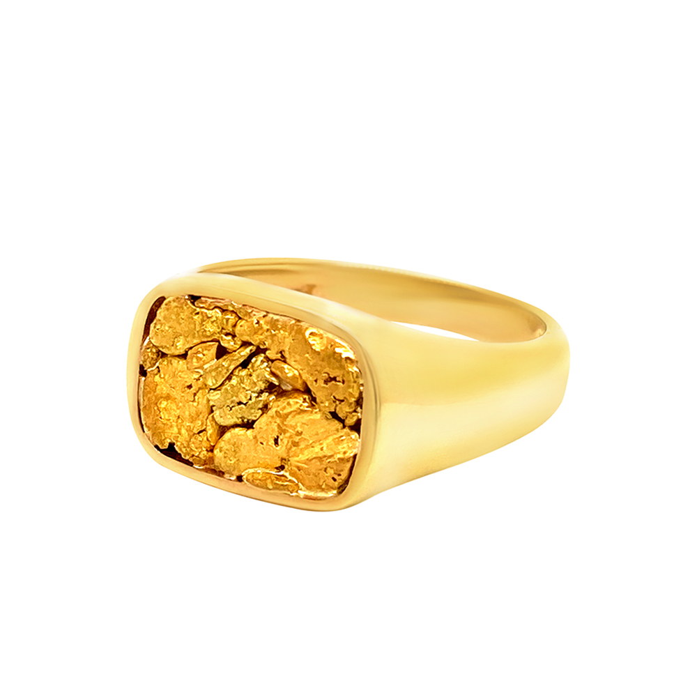 Gold Nugget Mens Ring in 14K Yellow Gold
