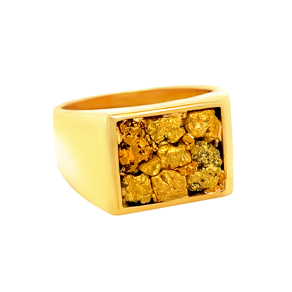 Natural Gold Nugget Mens Ring in 14K Yellow Gold