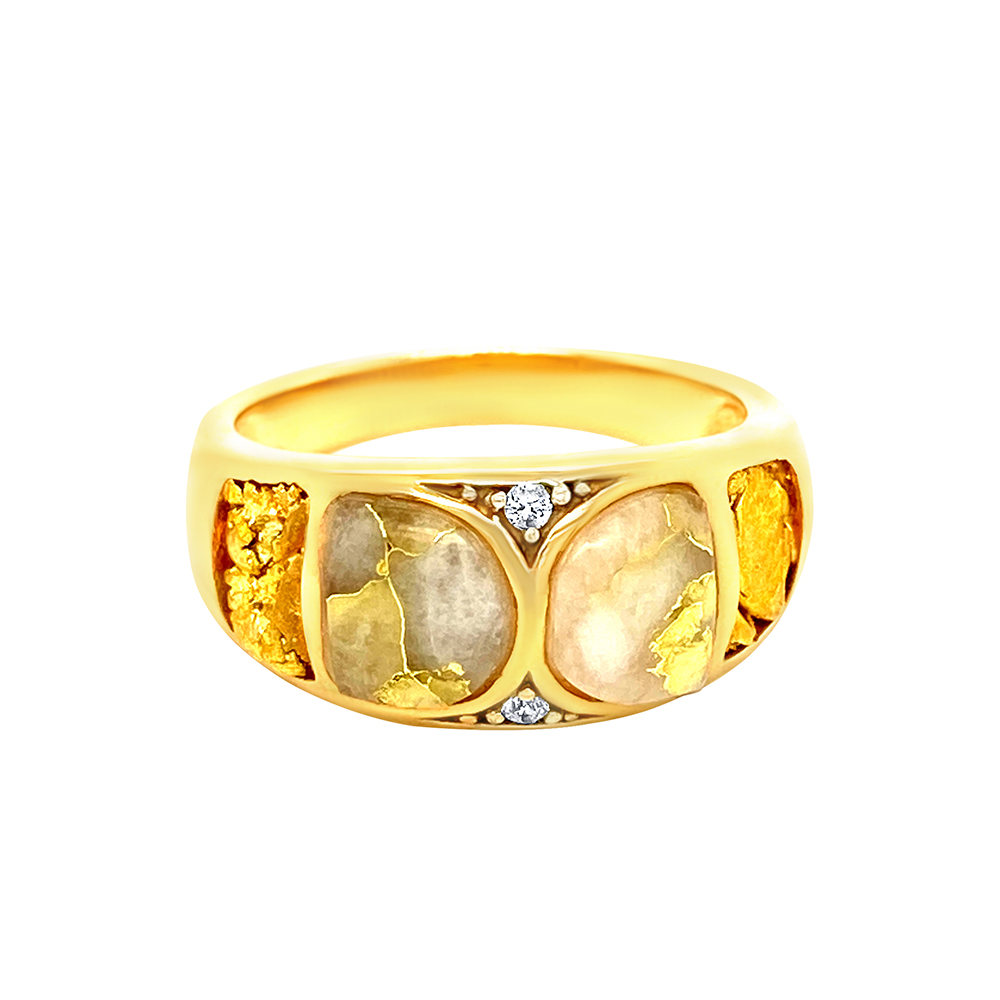 White Glacier Gold & Gold Nugget Ladies Ring in 14K Yellow Gold