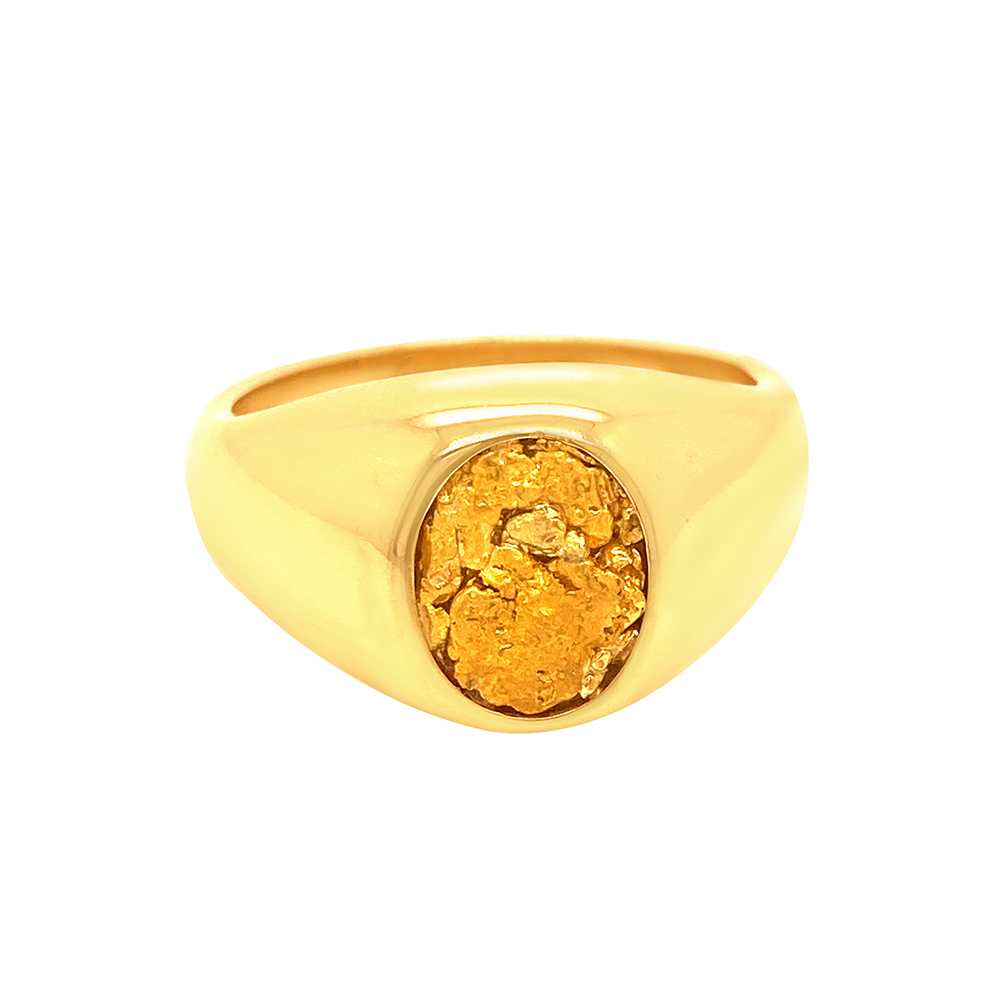 Natural Gold Nugget Mens Ring in 14K Yellow Gold