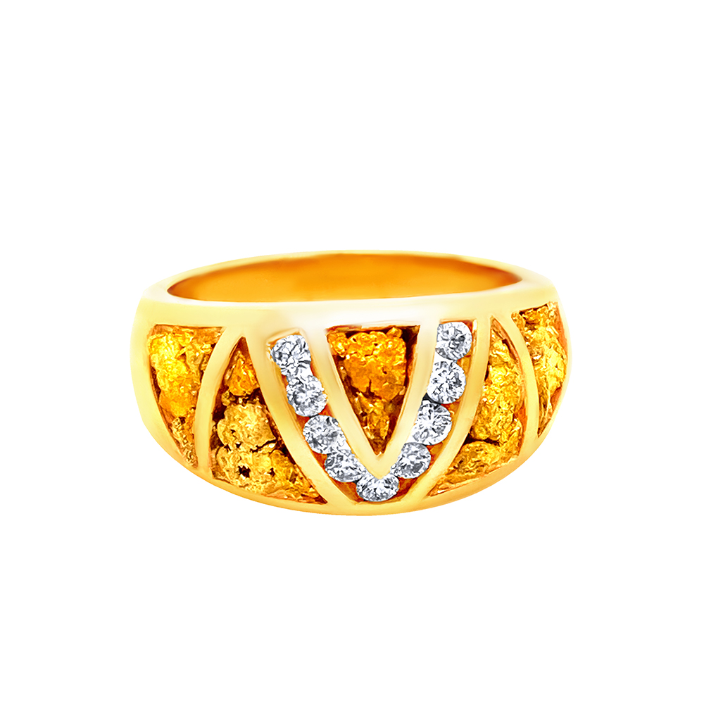 Natural Gold Nugget Ladies Ring in 14K Yellow Gold