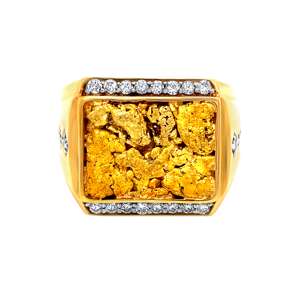 Natural Gold Nugget Ladies Ring in 14K Yellow Gold