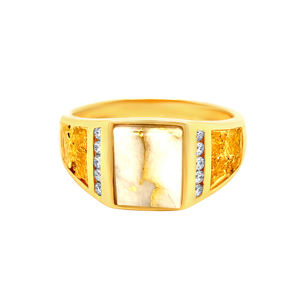 White Glacier Gold & Gold Nugget Mens Ring in 14K Yellow Gold