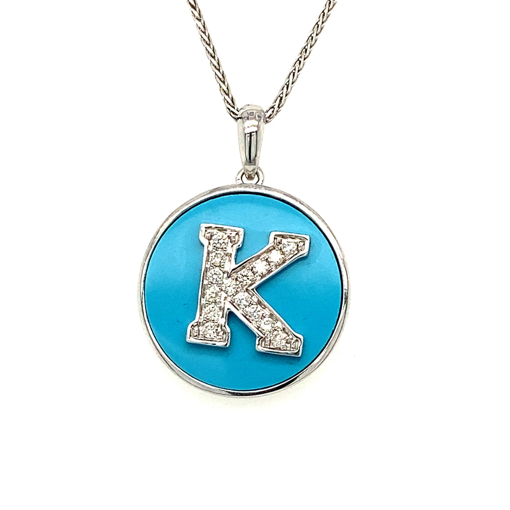 Turquoise Pendant in 14K White Gold