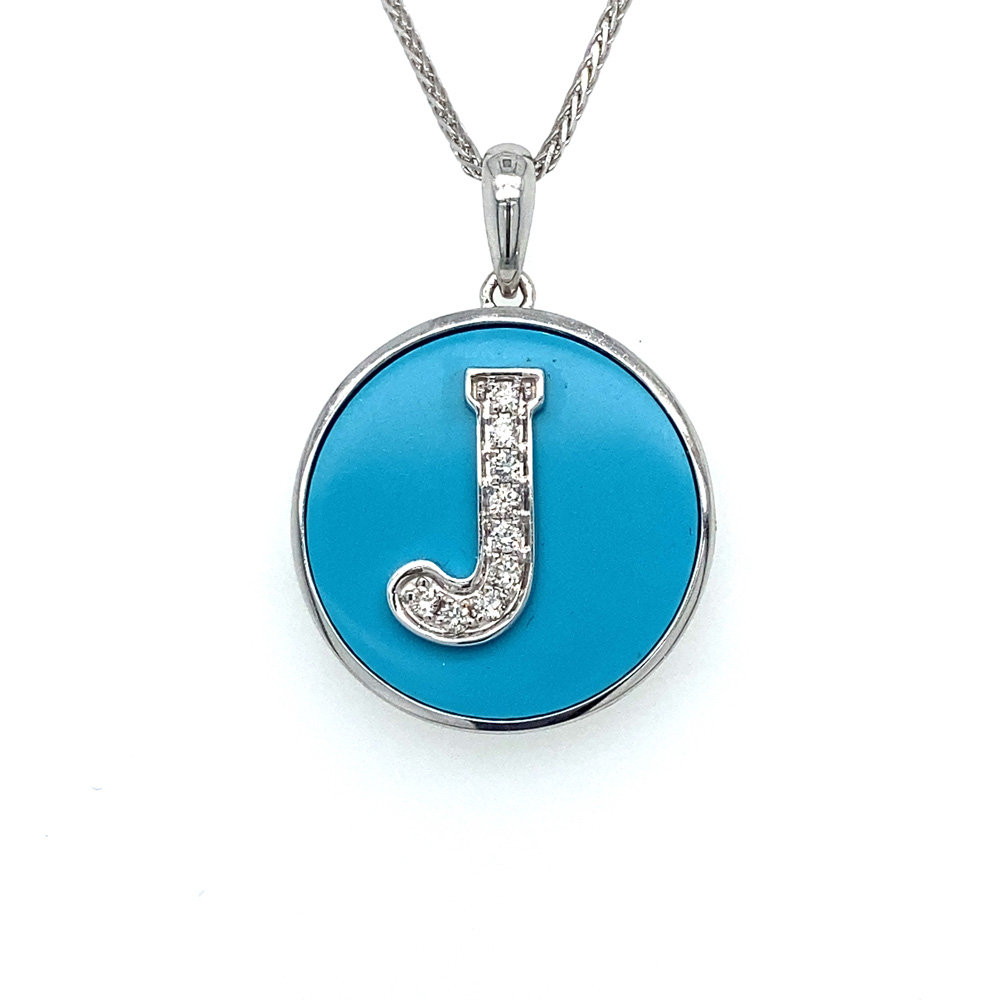 Turquoise Pendant in 14K White Gold