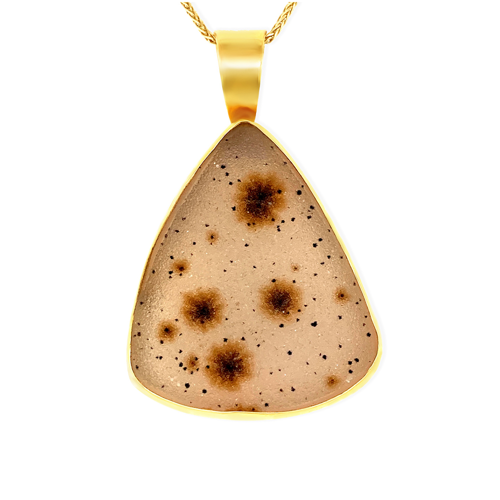White Druzy Agate Flowers Pendant in 14K Yellow Gold