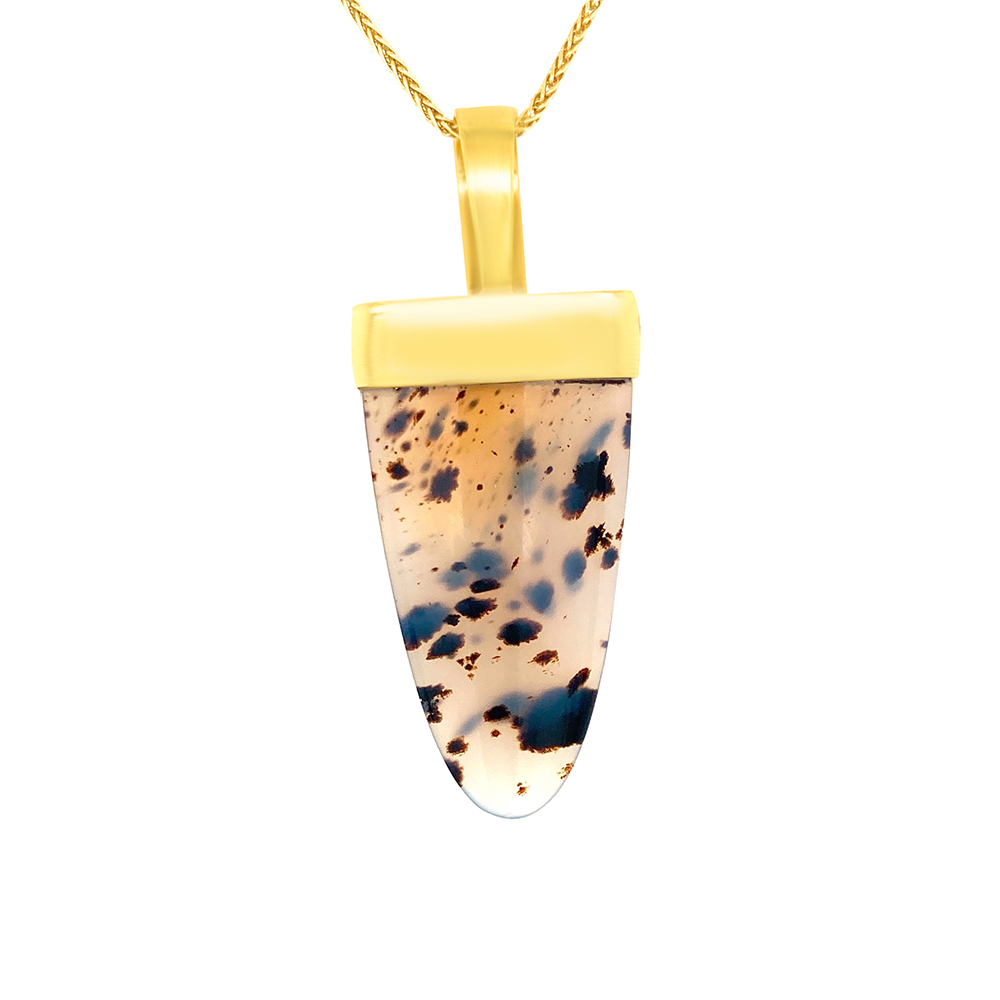 Spotted Agate Tongue Pendant in 14K Yellow Gold