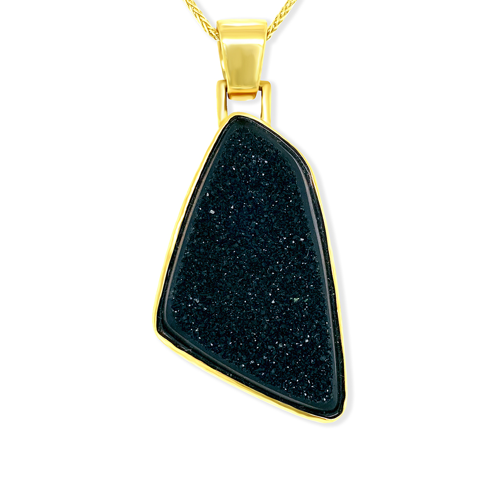 Druzy Agate Pendant in 14K Yellow Gold