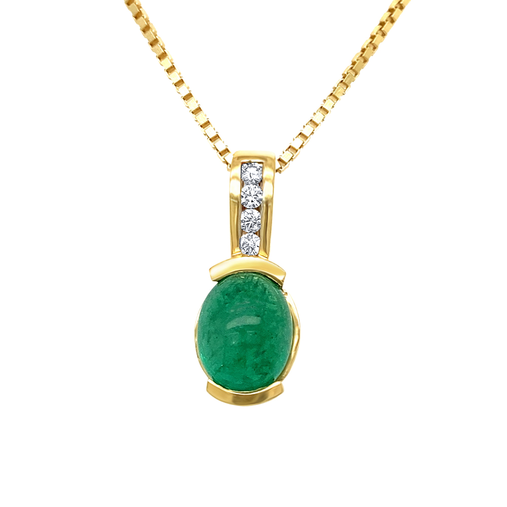 Emerald Ladies Pendant in 18K Yellow Gold