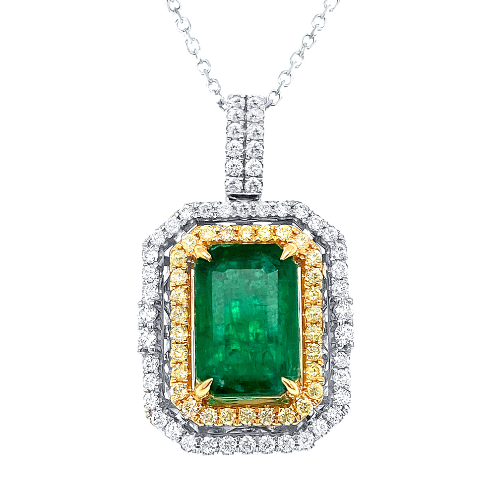 Emerald Pendant in 18K Two Tone Gold