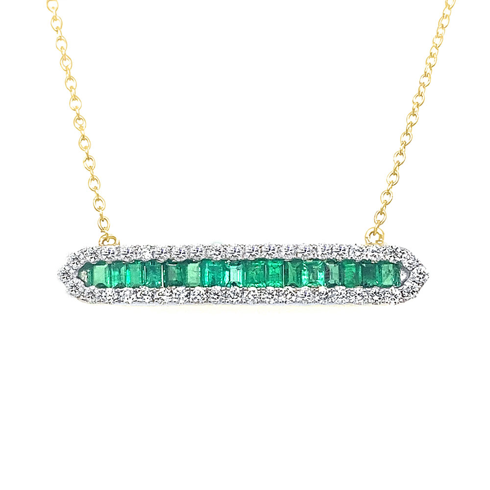 Emerald and Diamond Necklace in 14K Yellow Gold