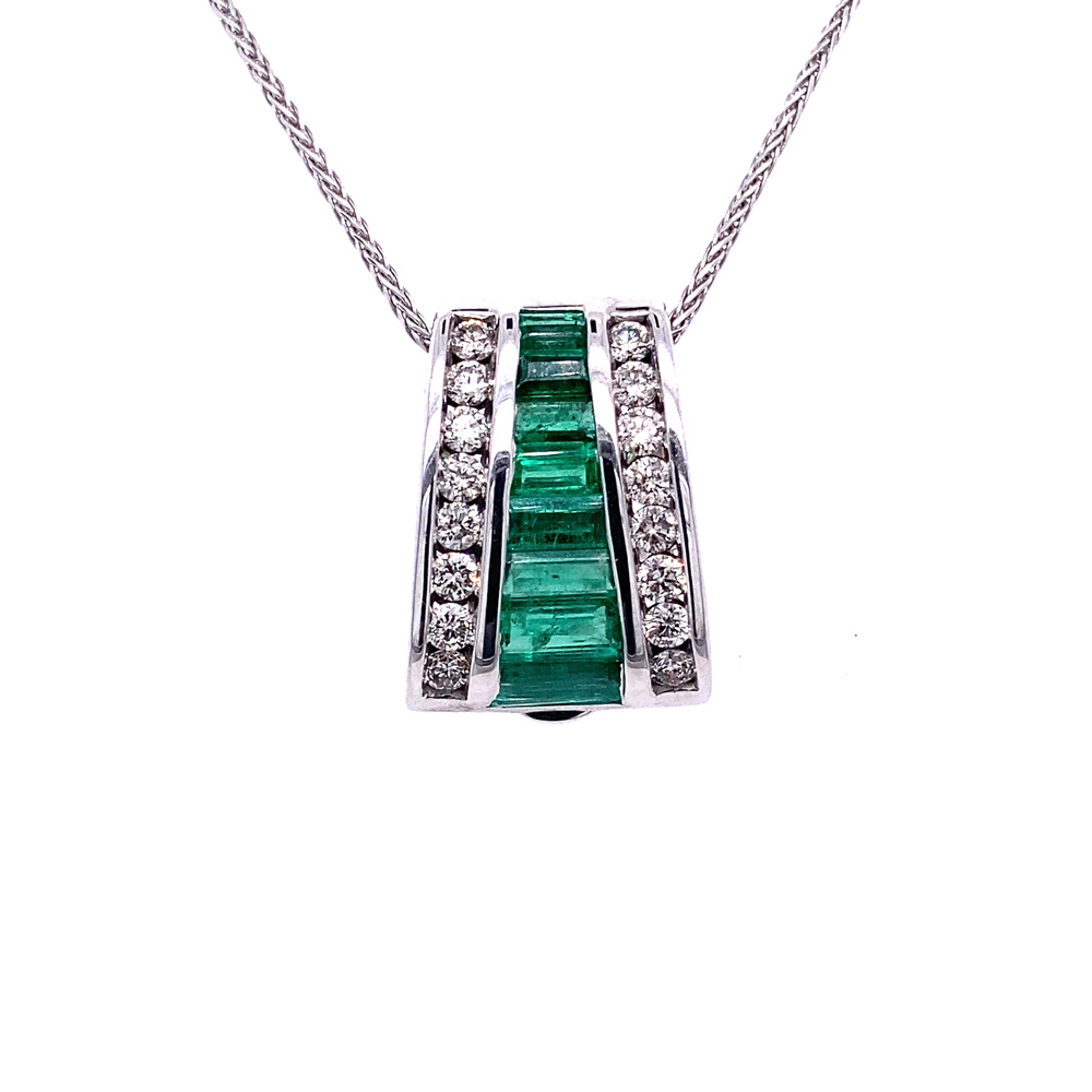 Emerald Pendant in 14K White Gold