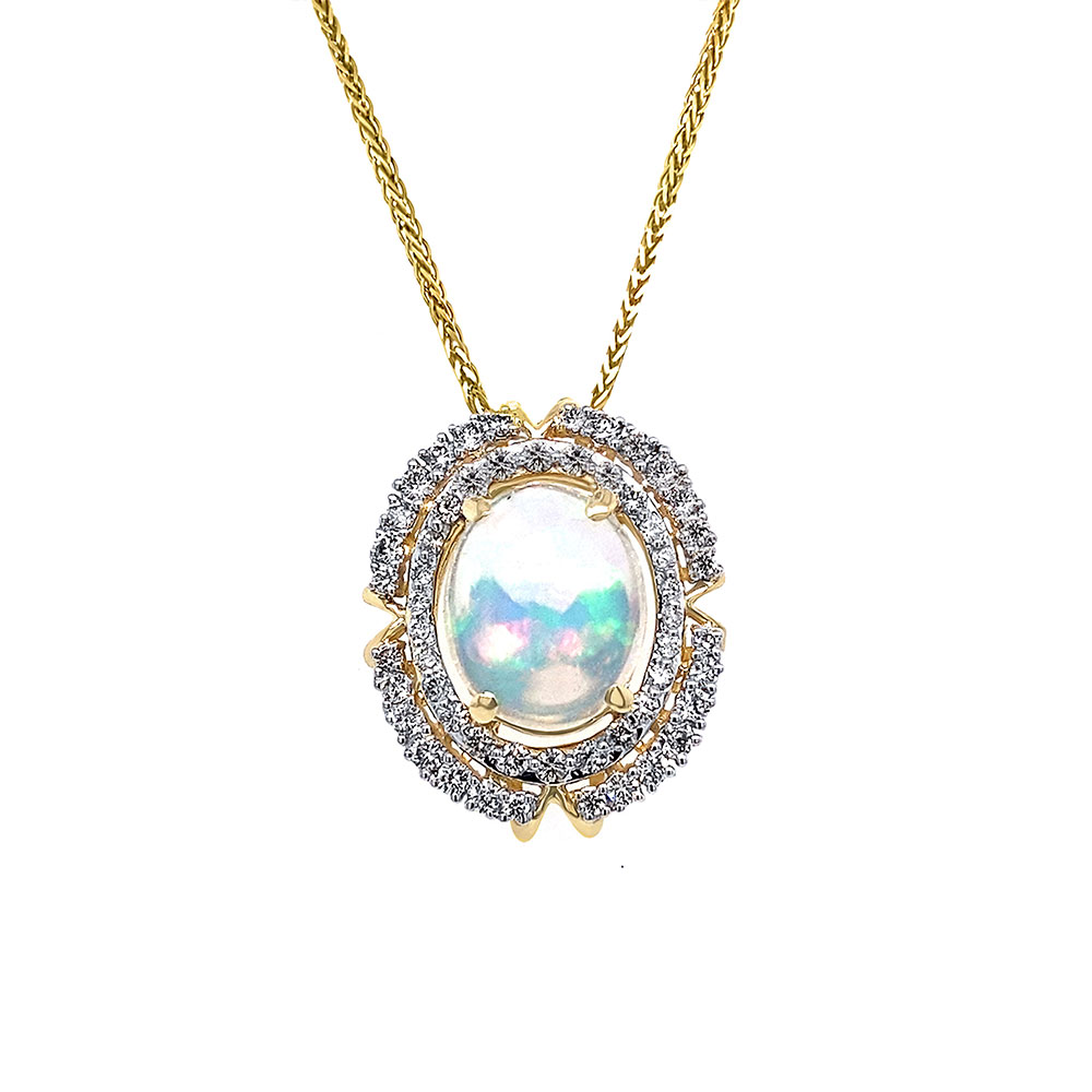 Opal and Diamond Pendant in 14K Yellow Gold