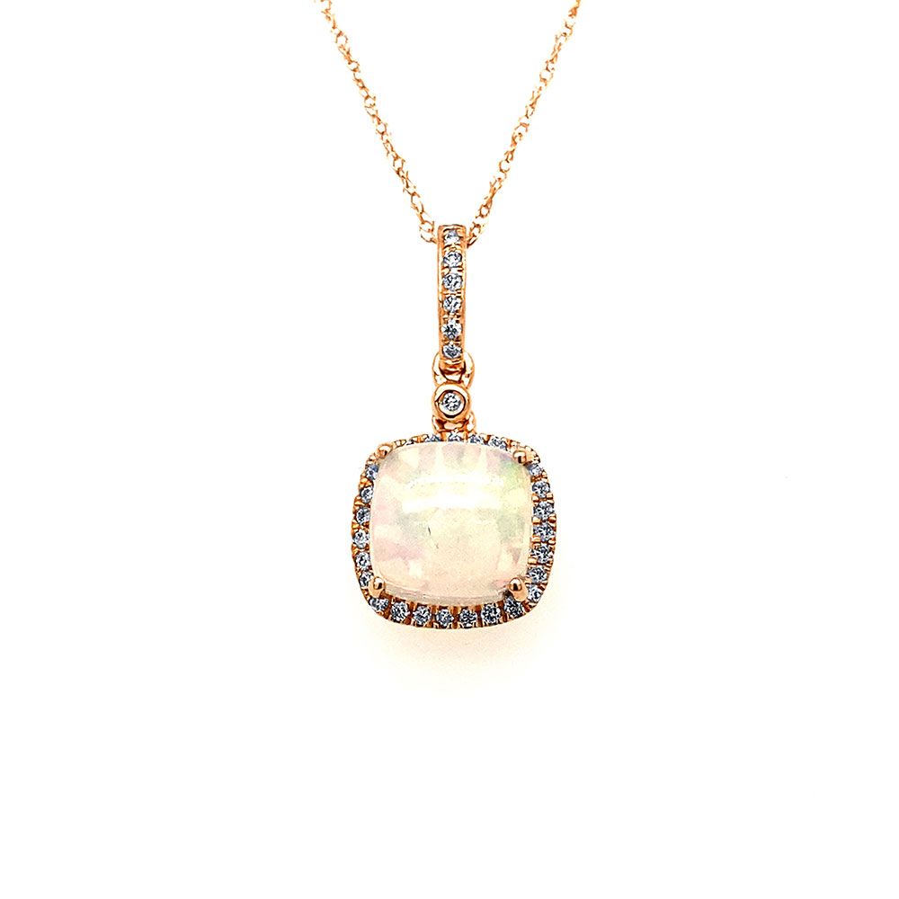 White Opal Ladies Pendant in 14K Rose Gold