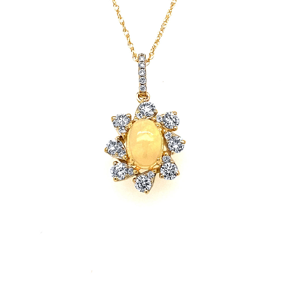 White Opal Ladies Pendant in 14K Yellow Gold