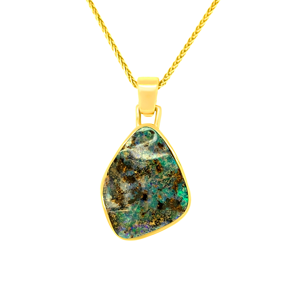 Boulder Opal Pendant in 14K Yellow Gold