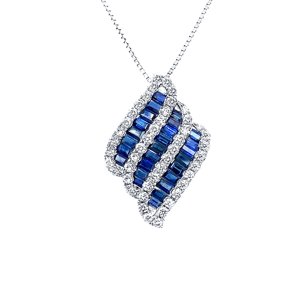 Blue Sapphire Ladies Fancy Pendant in 14K White Gold