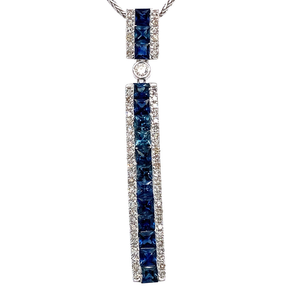 Blue Sapphire Pendant in 14K White Gold