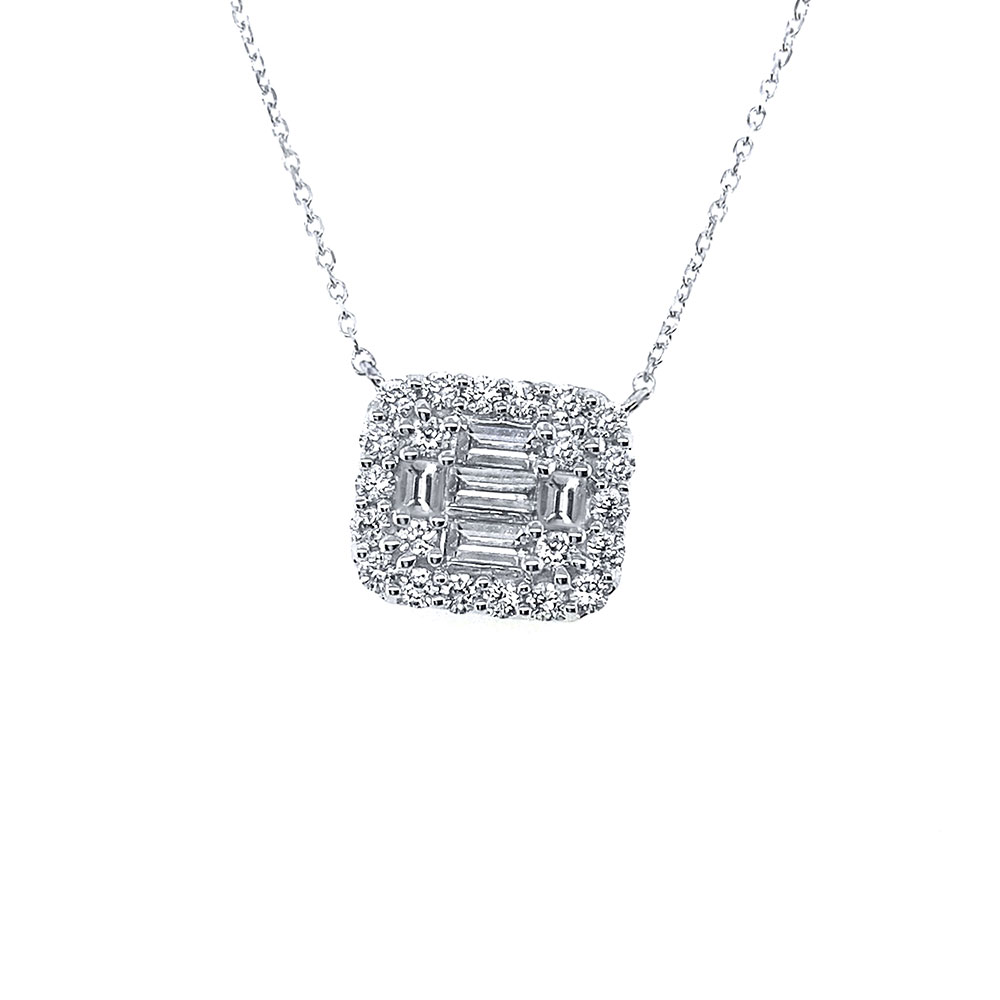 Diamond Square Necklace in 14K White Gold