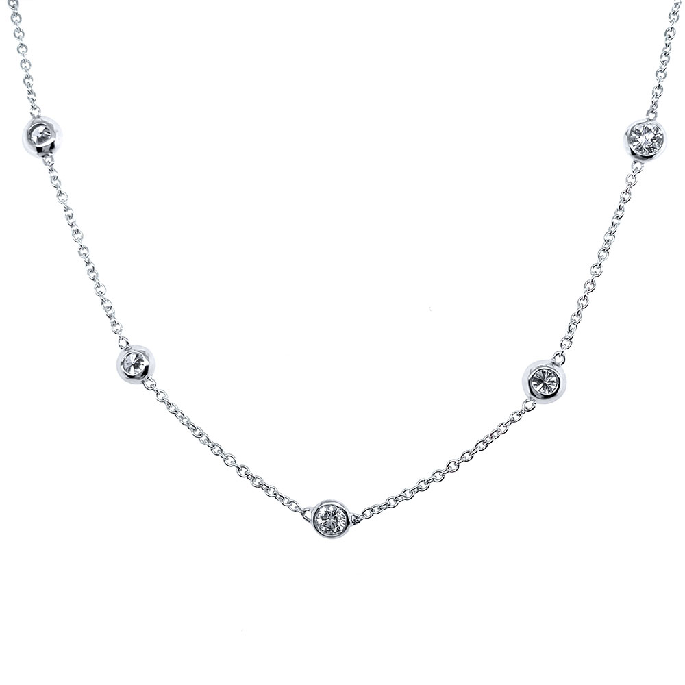 Diamond Station Necklace in 14K White Gold