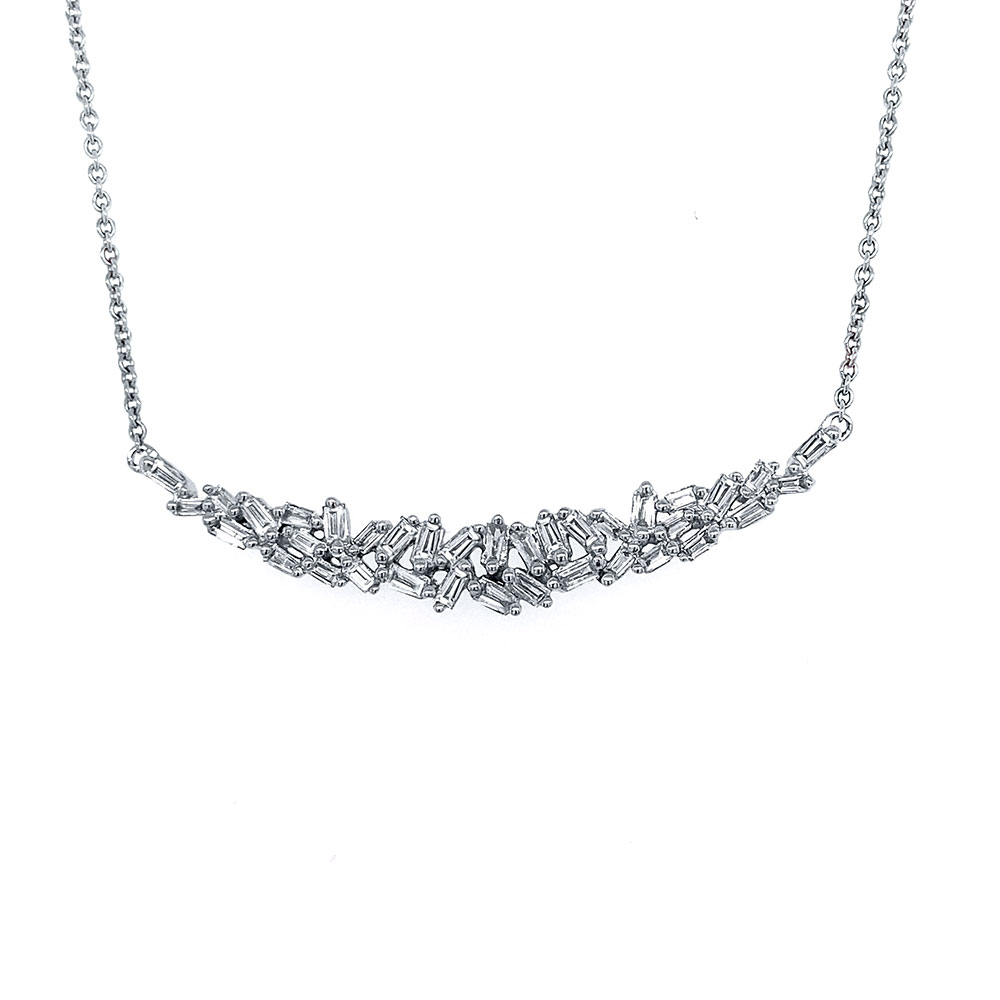 Diamond Curved Necklace in 14K White Gold