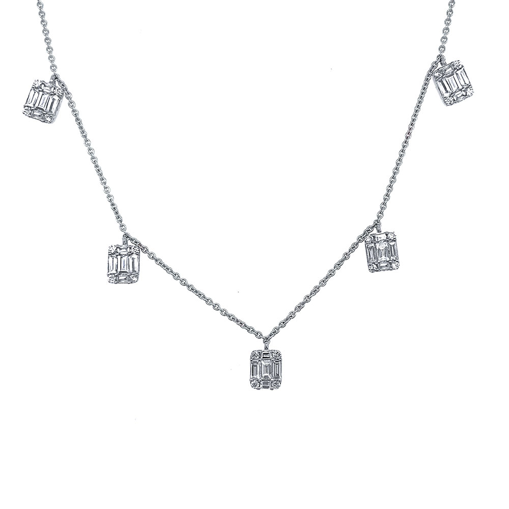 Diamond Station Necklace in 14K White Gold