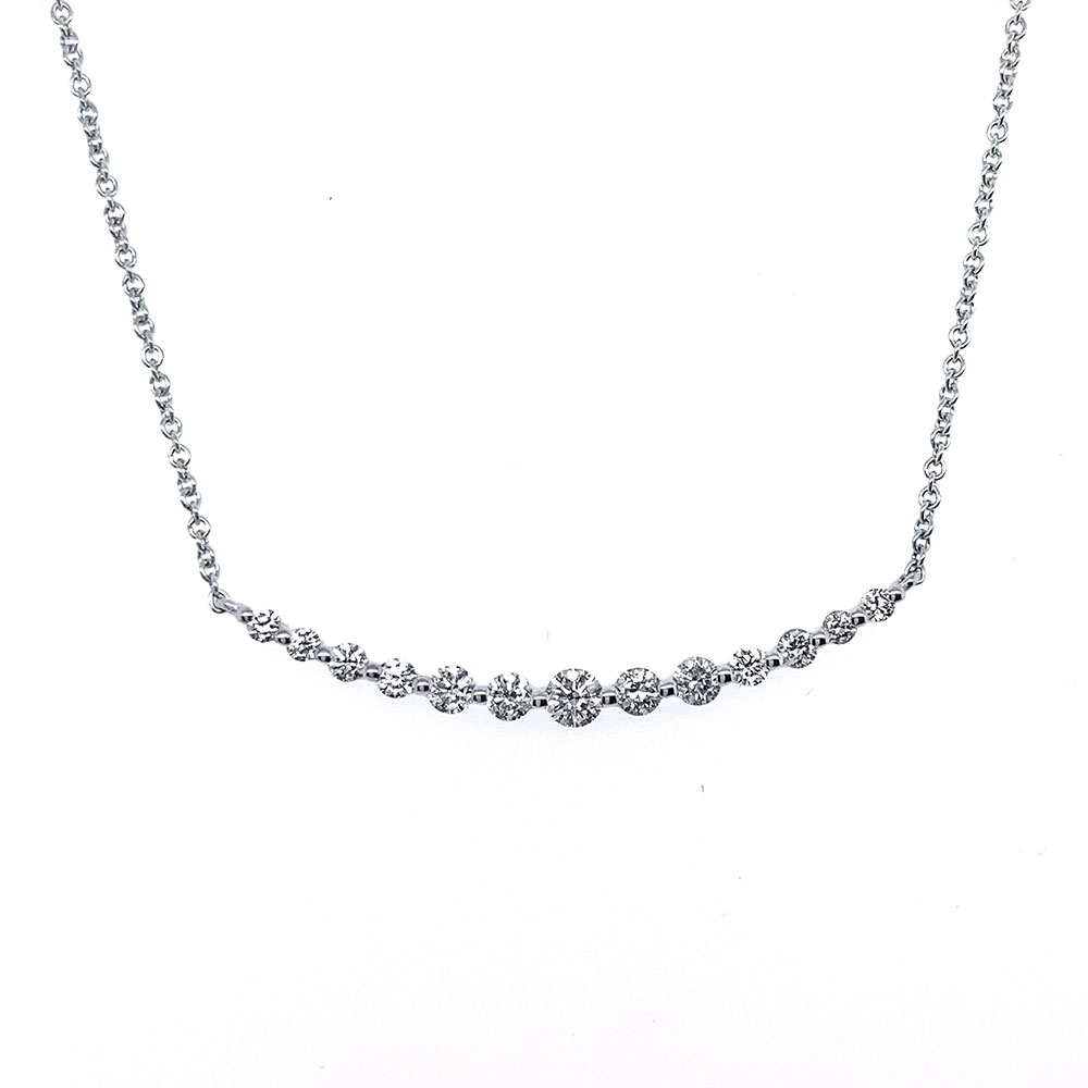 Diamond Curved Bar Necklace in 14K White Gold