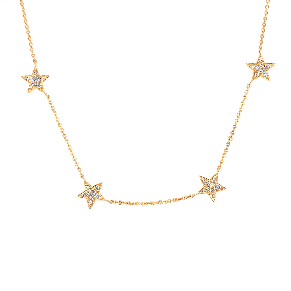 Diamond Star Station Necklace in 14K Yellow Gold
