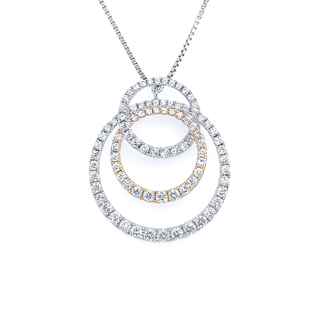 Diamond 3-Circles Ladies Pendant in 14K Two Tone Gold
