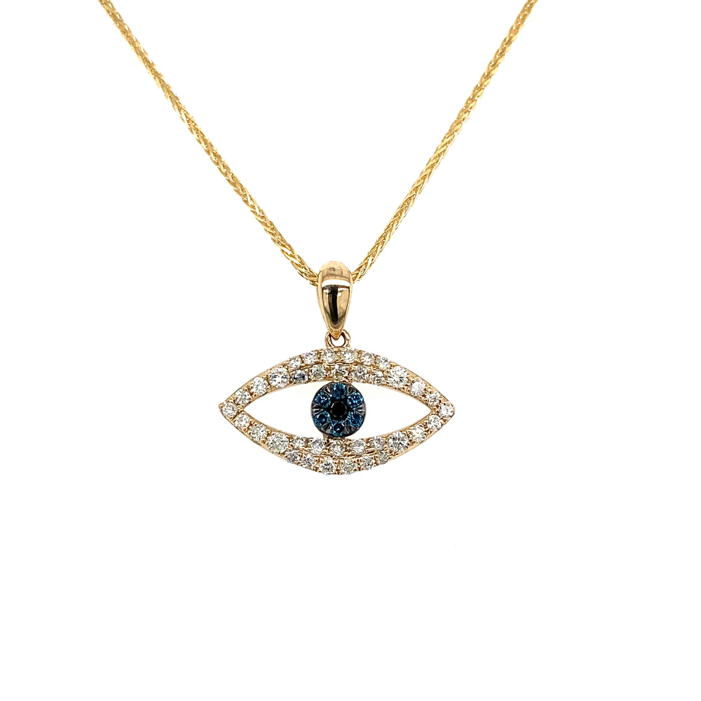 Black and Blue Diamond Pendant in 14K Yellow Gold