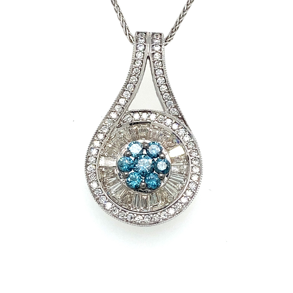 Blue Diamond Ladies Pendant in 14K White Gold
